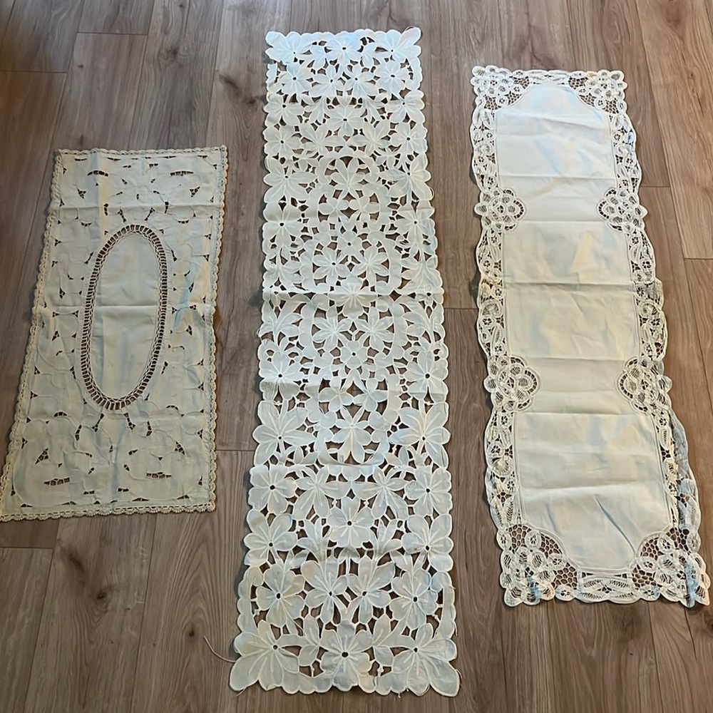 3 lace (battenburg) table runners